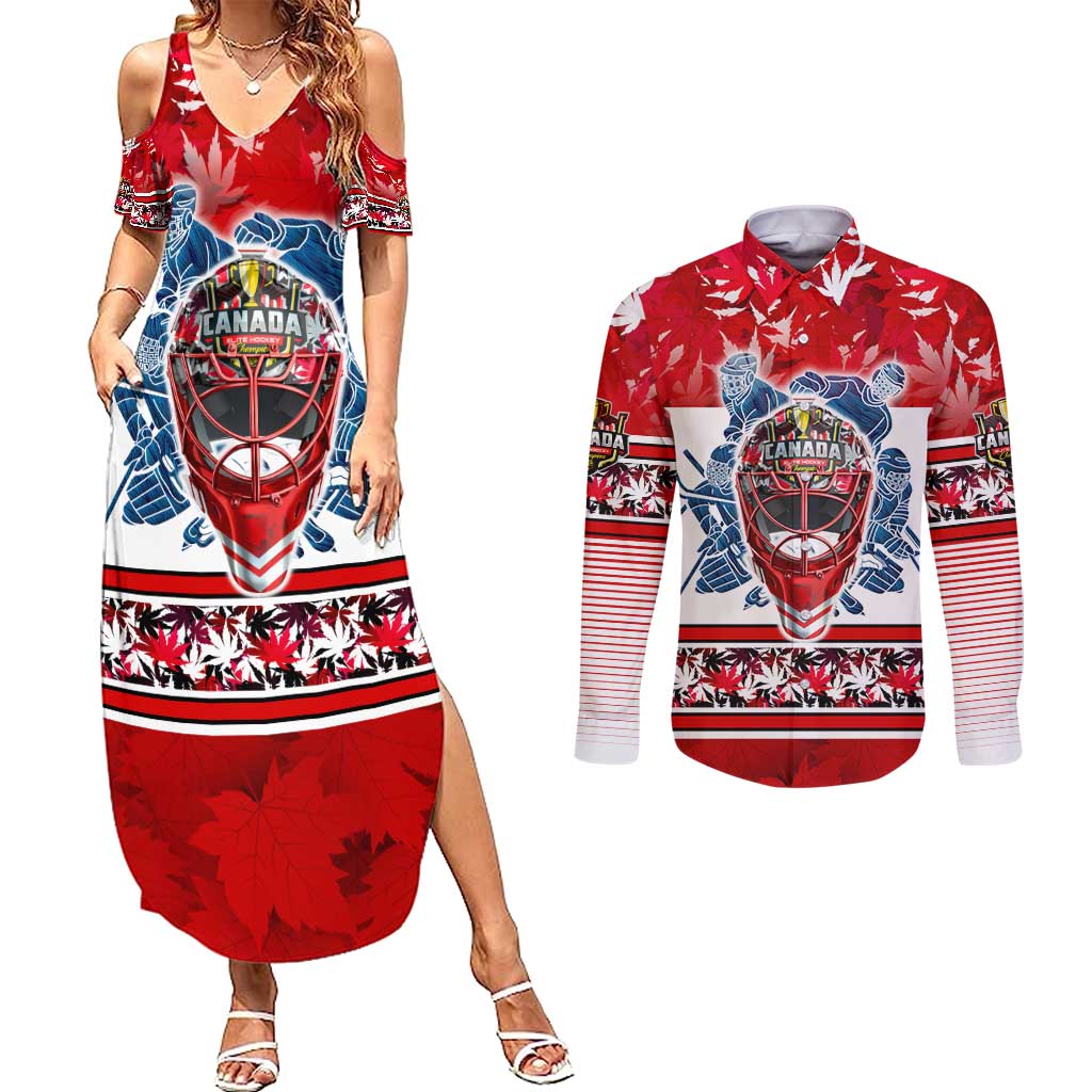 Personalized Canada Elite Hockey Couples Matching Summer Maxi Dress and Long Sleeve Button Shirt Champions Spirit