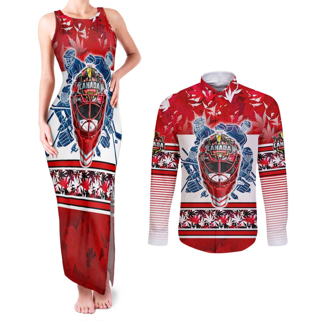Personalized Canada Elite Hockey Couples Matching Tank Maxi Dress and Long Sleeve Button Shirt Champions Spirit