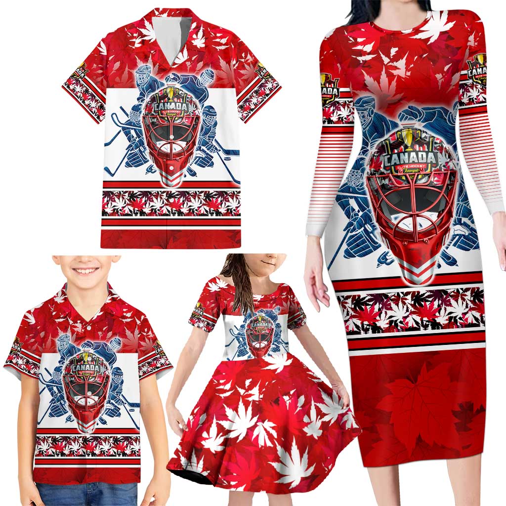 Personalized Canada Elite Hockey Family Matching Long Sleeve Bodycon Dress and Hawaiian Shirt Champions Spirit