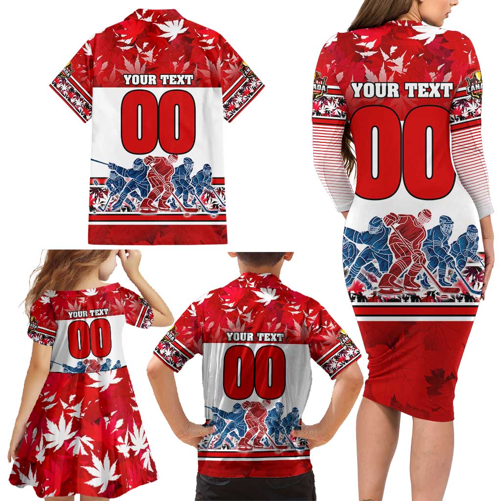 Personalized Canada Elite Hockey Family Matching Long Sleeve Bodycon Dress and Hawaiian Shirt Champions Spirit