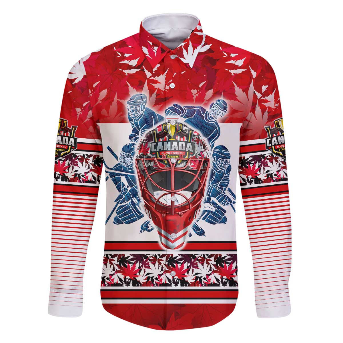 Personalized Canada Elite Hockey Family Matching Off The Shoulder Long Sleeve Dress and Hawaiian Shirt Champions Spirit