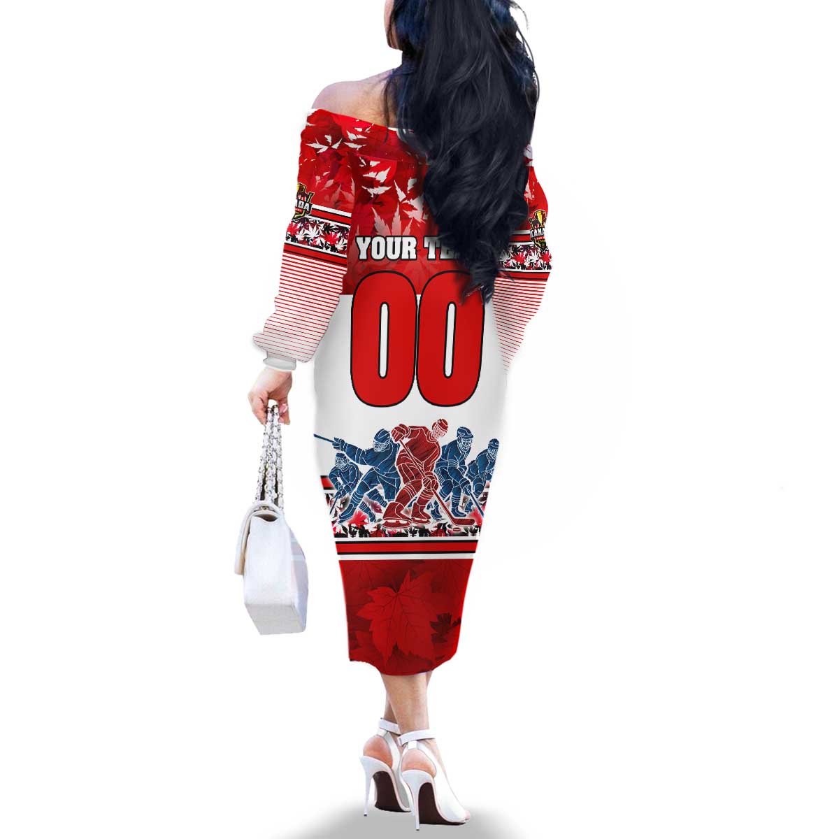 Personalized Canada Elite Hockey Family Matching Off The Shoulder Long Sleeve Dress and Hawaiian Shirt Champions Spirit