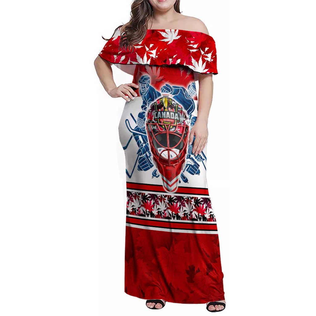Personalized Canada Elite Hockey Family Matching Off Shoulder Maxi Dress and Hawaiian Shirt Champions Spirit