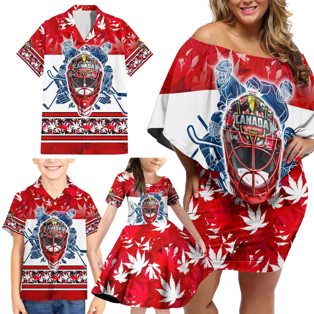 Personalized Canada Elite Hockey Family Matching Off Shoulder Short Dress and Hawaiian Shirt Champions Spirit