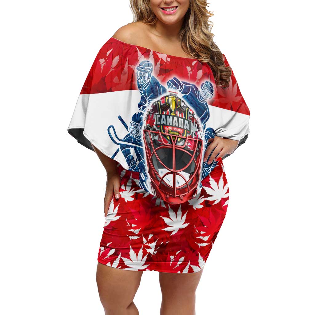 Personalized Canada Elite Hockey Family Matching Off Shoulder Short Dress and Hawaiian Shirt Champions Spirit