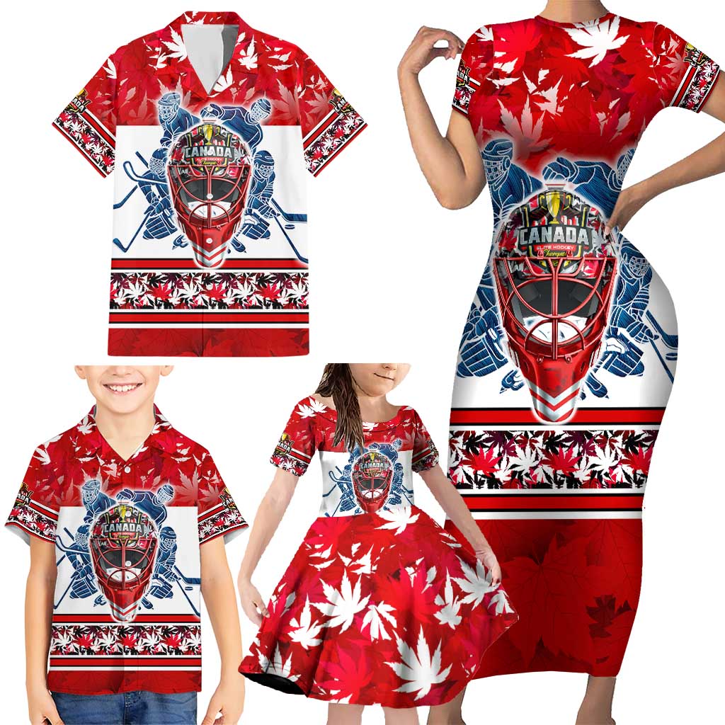 Personalized Canada Elite Hockey Family Matching Short Sleeve Bodycon Dress and Hawaiian Shirt Champions Spirit