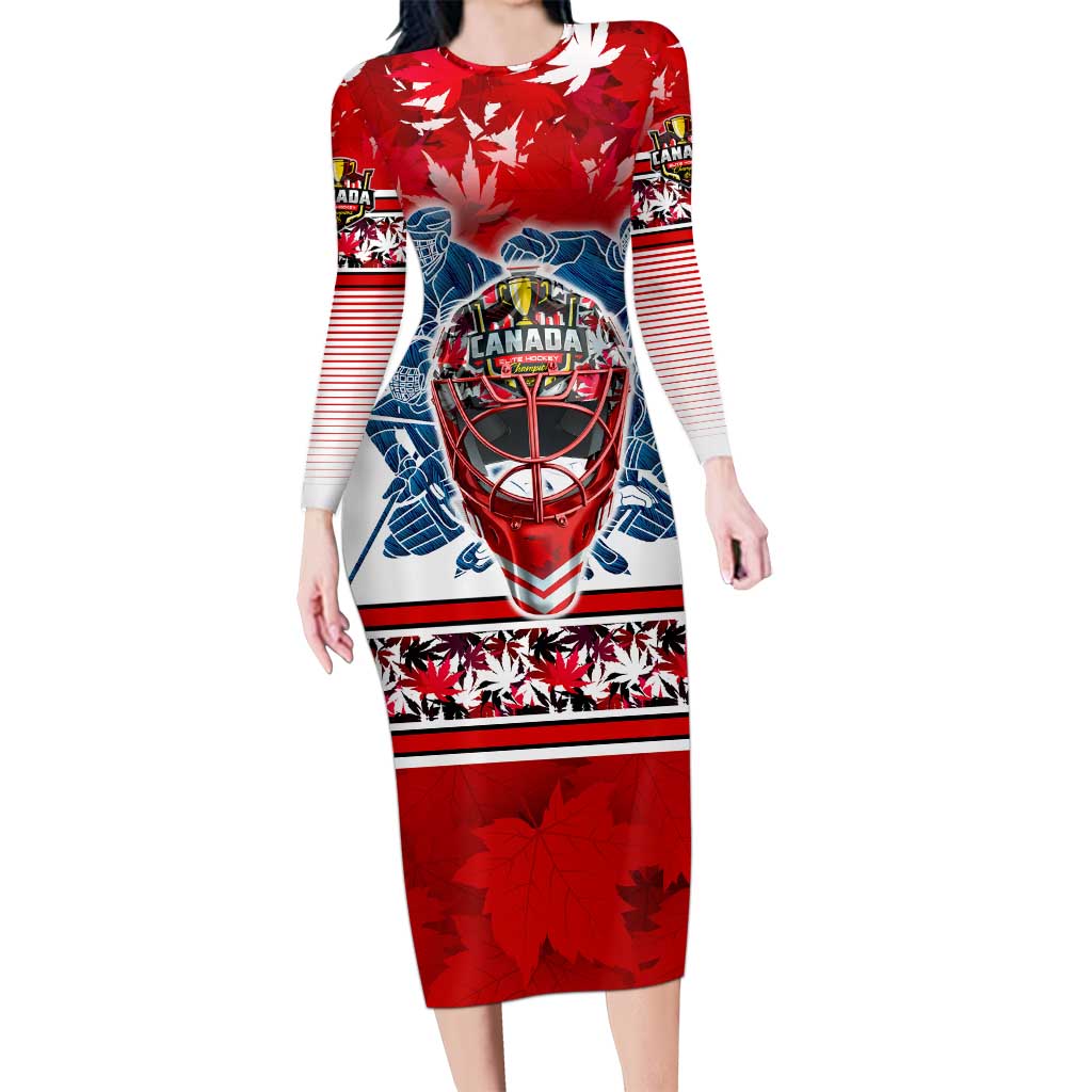 Personalized Canada Elite Hockey Long Sleeve Bodycon Dress Champions Spirit