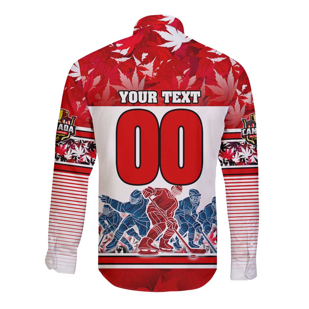 Personalized Canada Elite Hockey Long Sleeve Button Shirt Champions Spirit