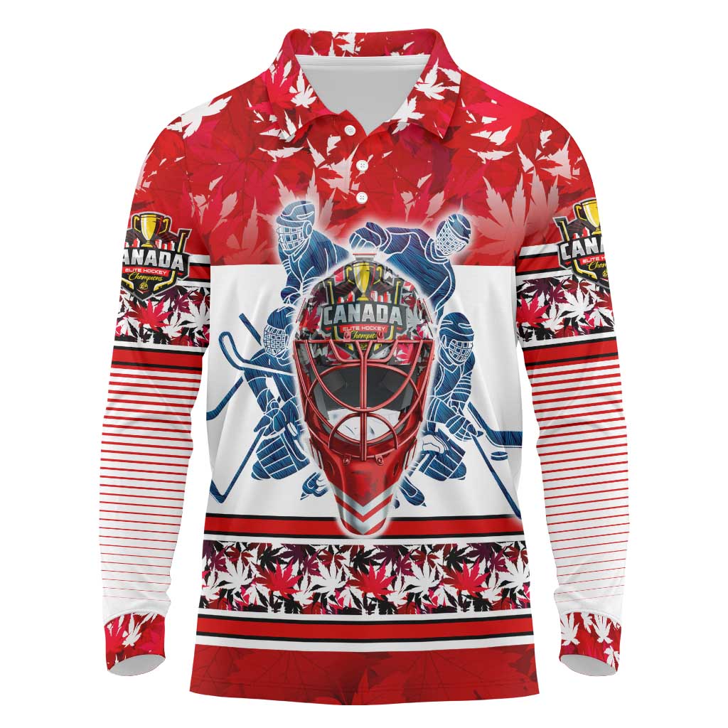 Personalized Canada Elite Hockey Long Sleeve Polo Shirt Champions Spirit