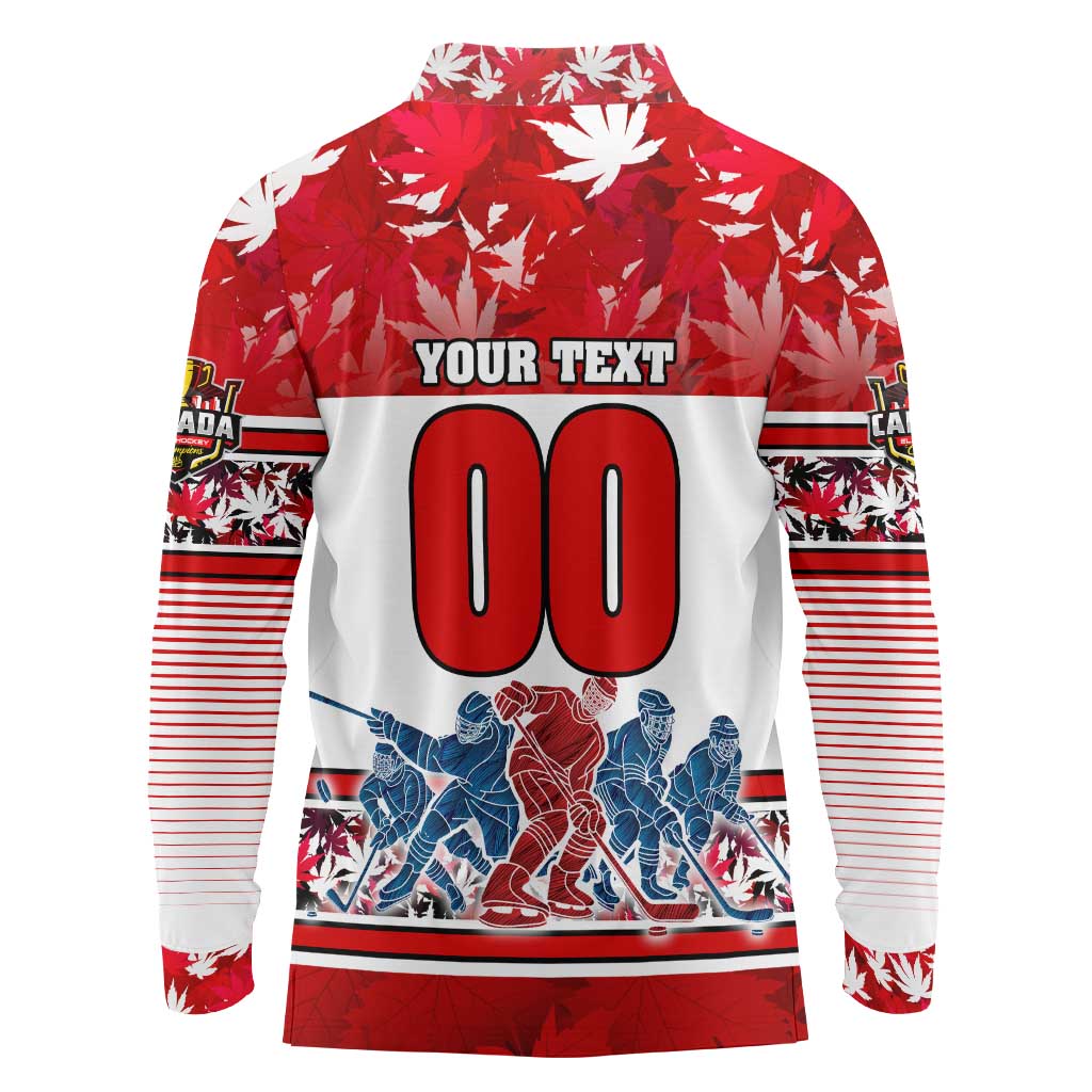 Personalized Canada Elite Hockey Long Sleeve Polo Shirt Champions Spirit