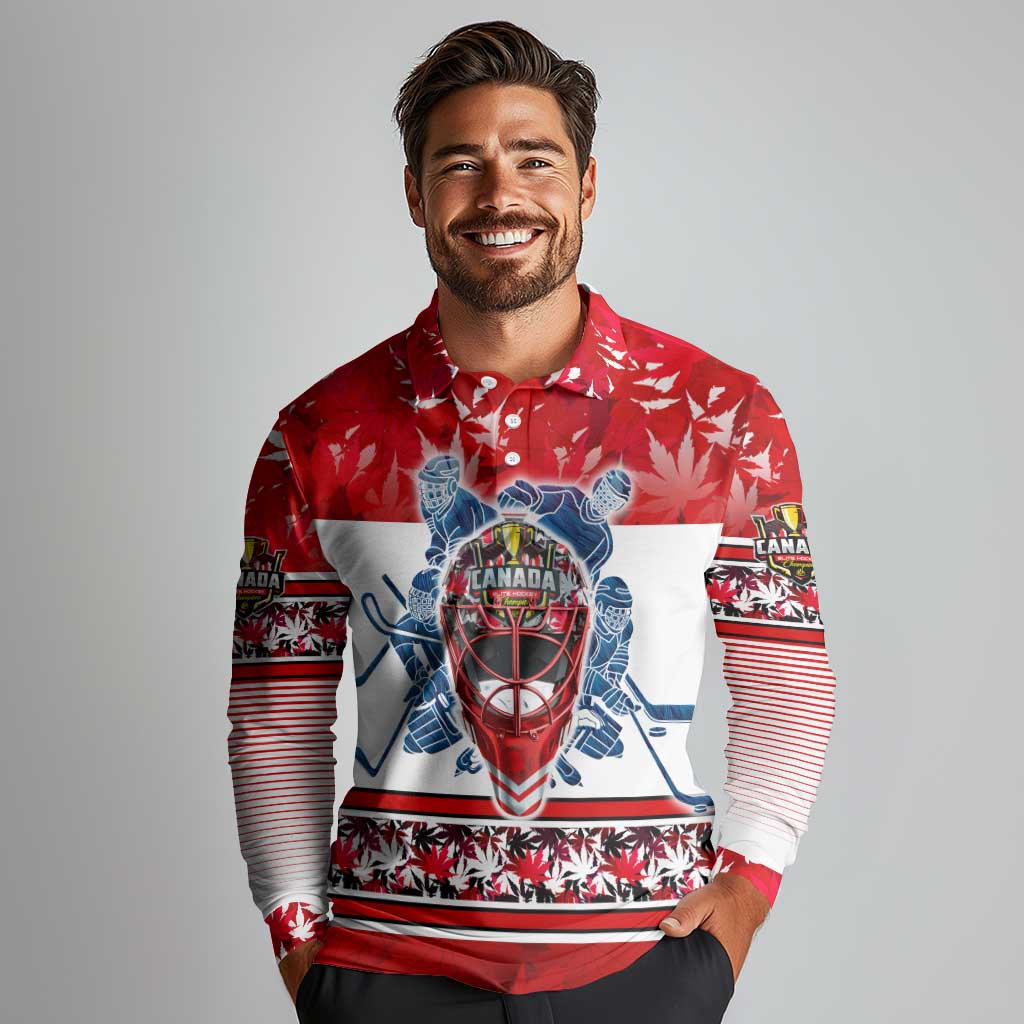 Personalized Canada Elite Hockey Long Sleeve Polo Shirt Champions Spirit