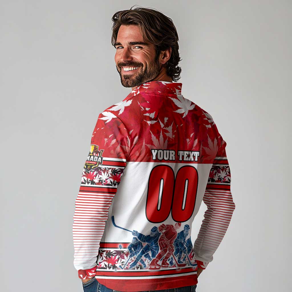 Personalized Canada Elite Hockey Long Sleeve Polo Shirt Champions Spirit