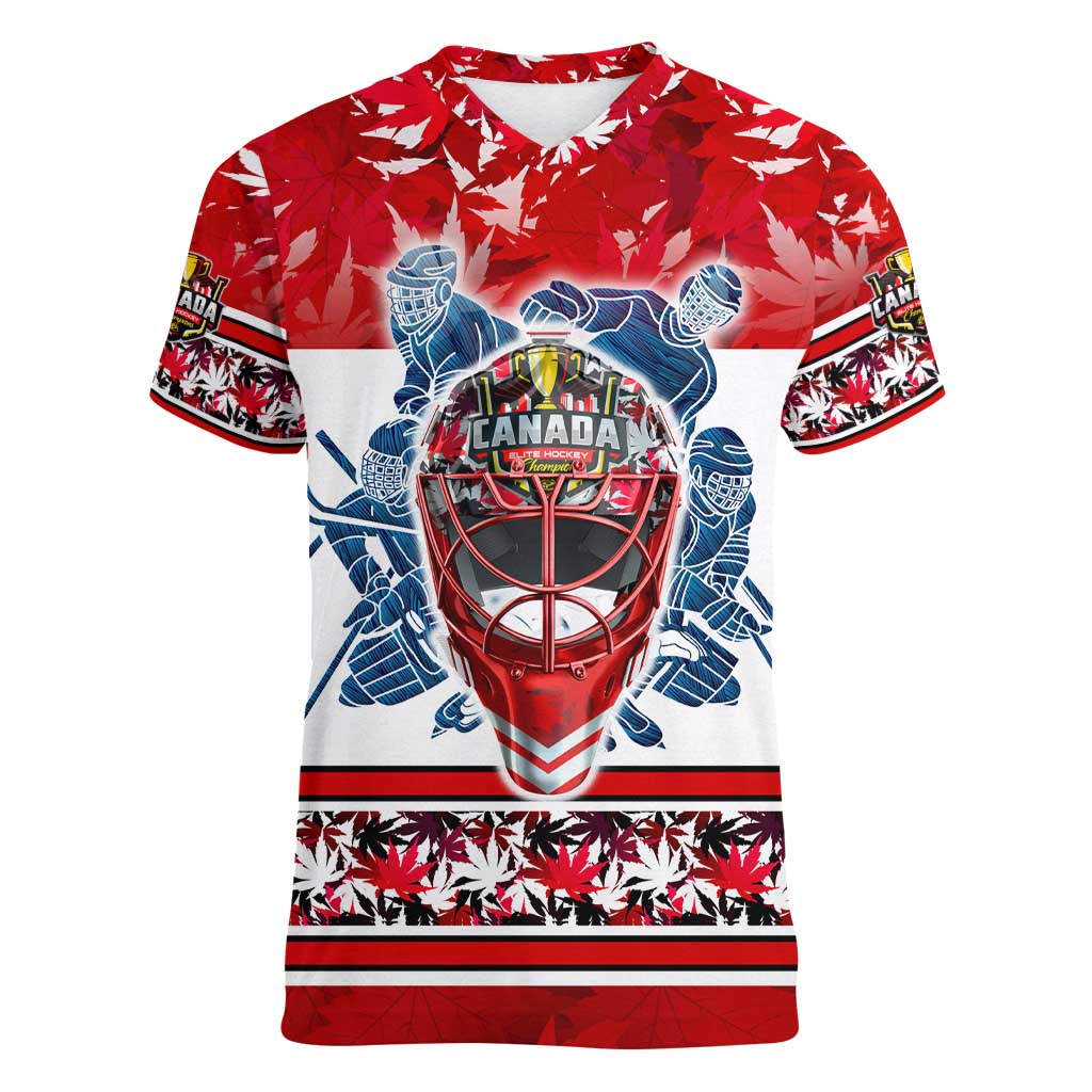 Personalized Canada Elite Hockey Women V-Neck T-Shirt Champions Spirit