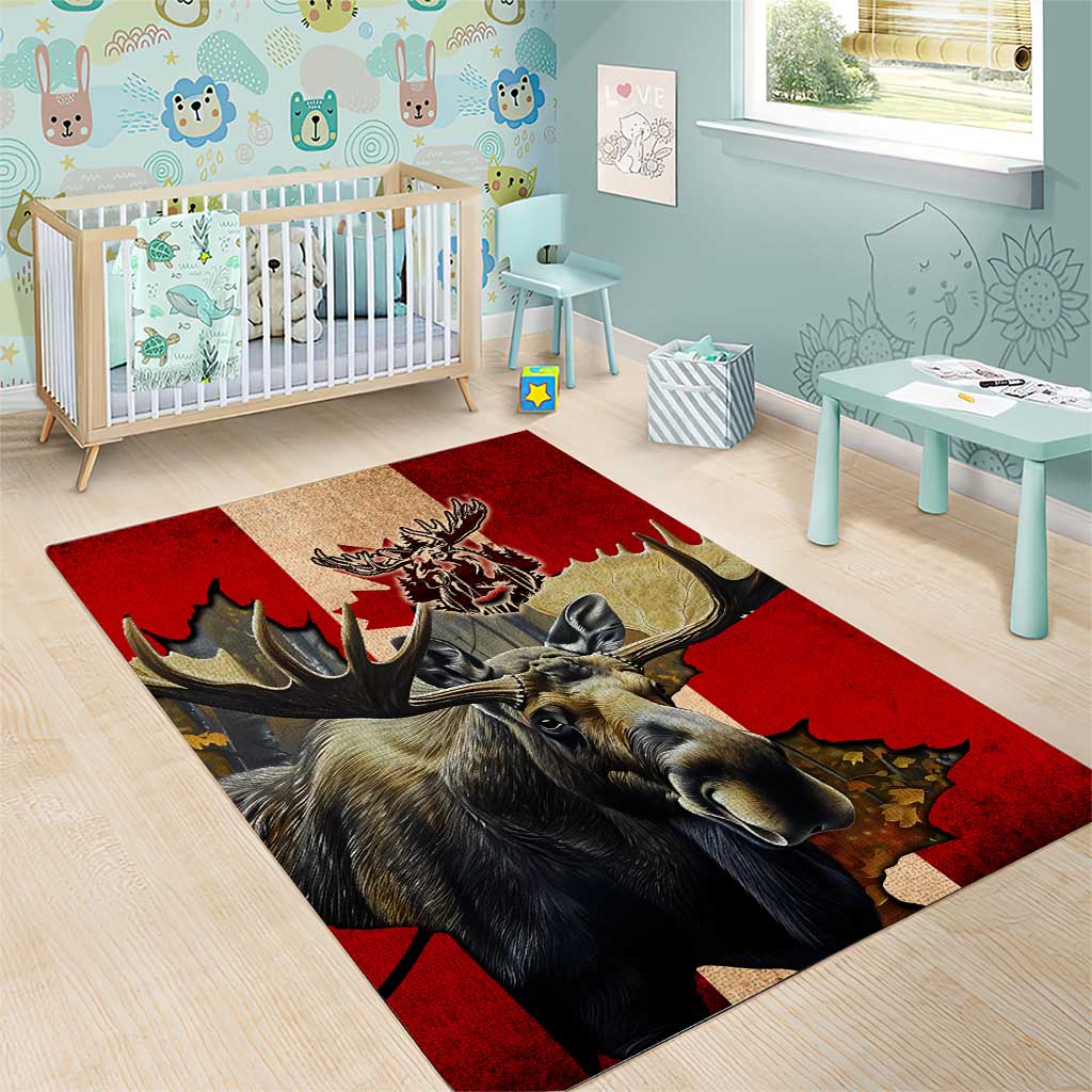 Canada Moose Area Rug Canadian Flag Maple Leaf Vintage