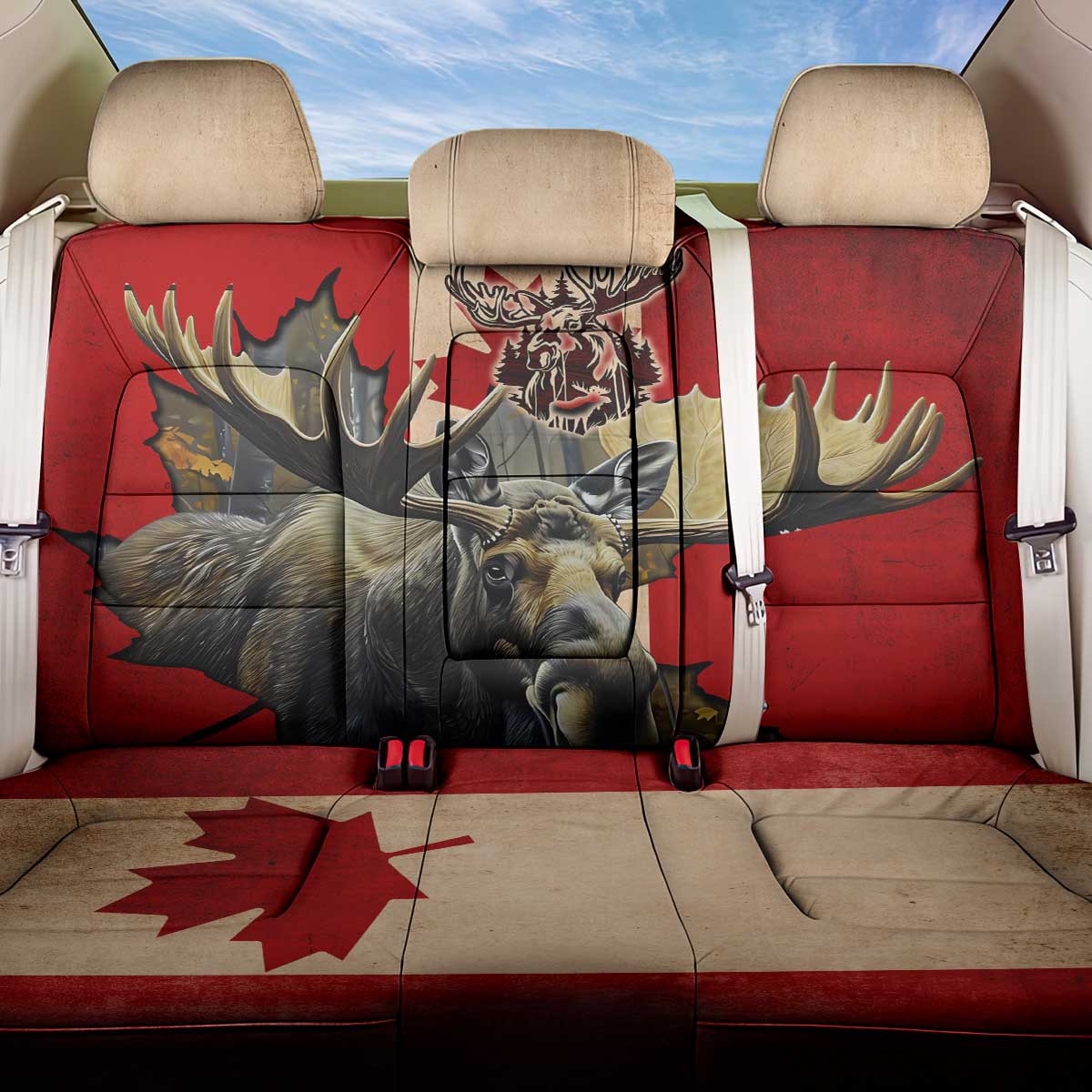 Canada Moose Back Car Seat Cover Canadian Flag Maple Leaf Vintage