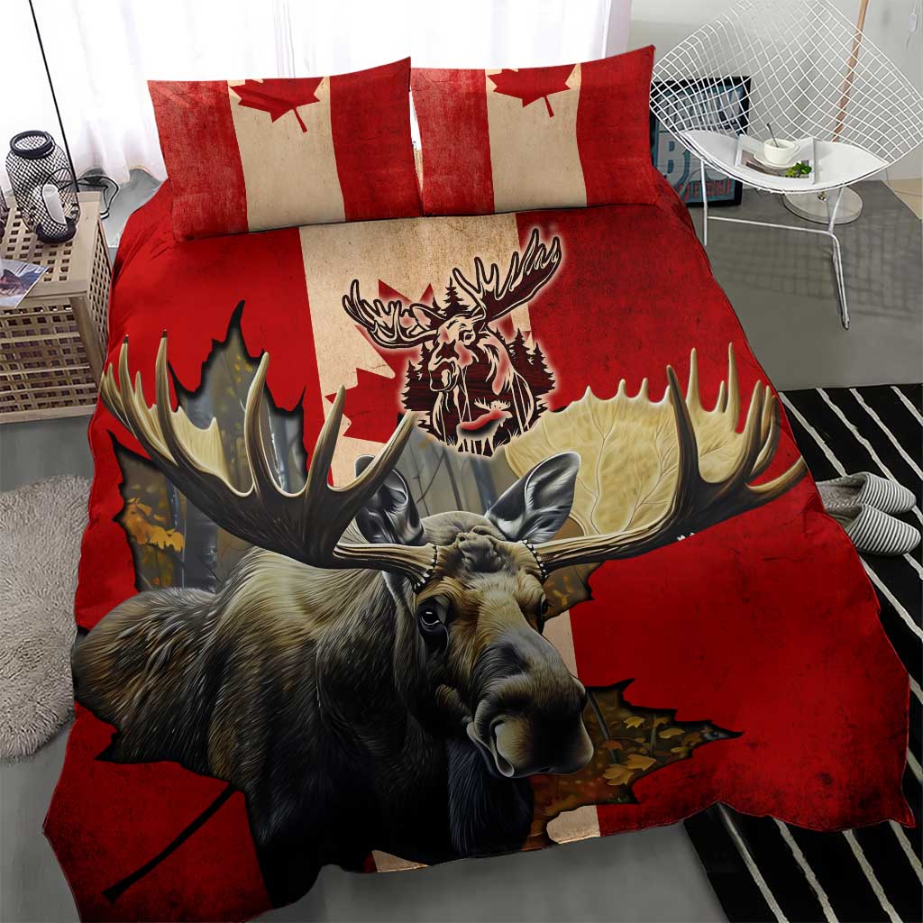 Canada Moose Bedding Set Canadian Flag Maple Leaf Vintage