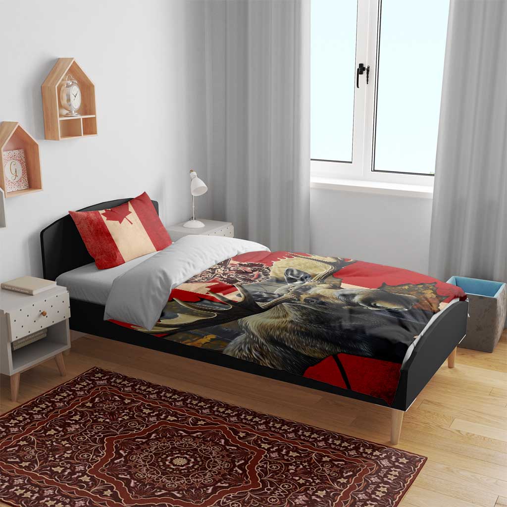Canada Moose Bedding Set Canadian Flag Maple Leaf Vintage