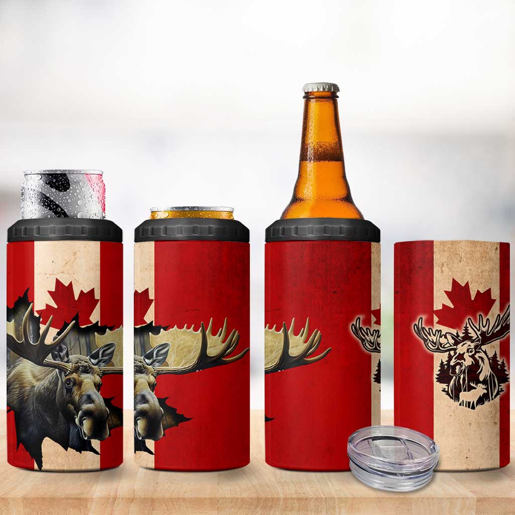 Canada Moose 4 in 1 Can Cooler Tumbler Canadian Flag Maple Leaf Vintage