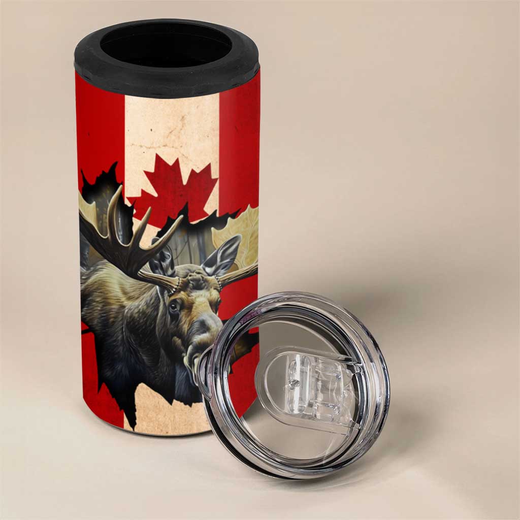 Canada Moose 4 in 1 Can Cooler Tumbler Canadian Flag Maple Leaf Vintage