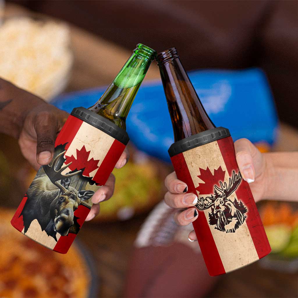 Canada Moose 4 in 1 Can Cooler Tumbler Canadian Flag Maple Leaf Vintage