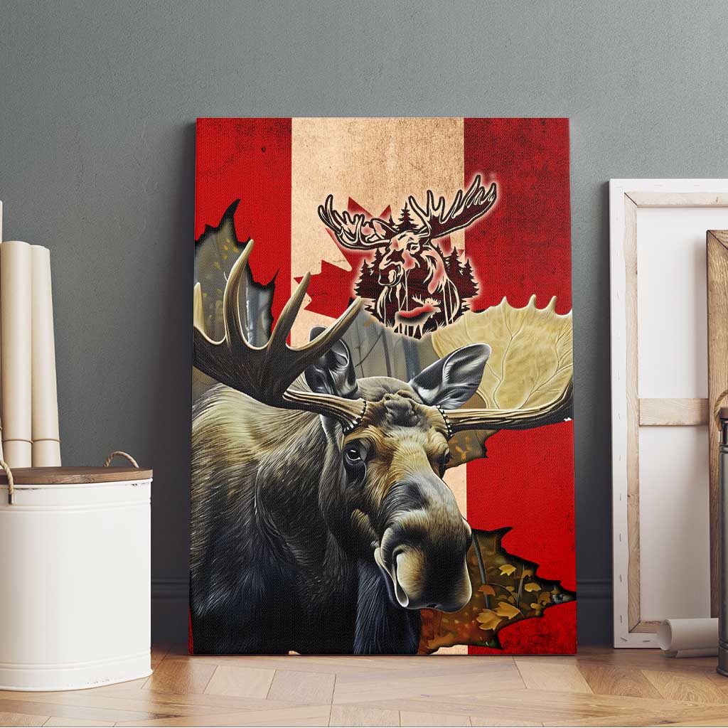 Canada Moose Canvas Wall Art Canadian Flag Maple Leaf Vintage