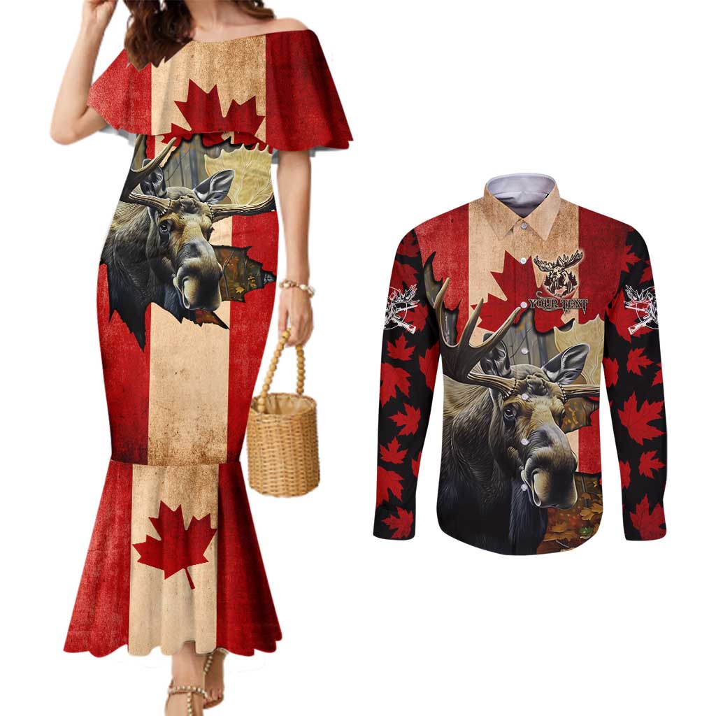 Personalized Canada Moose Couples Matching Mermaid Dress and Long Sleeve Button Shirt Canadian Flag Maple Leaf Vintage
