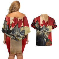 Personalized Canada Moose Couples Matching Off Shoulder Short Dress and Hawaiian Shirt Canadian Flag Maple Leaf Vintage