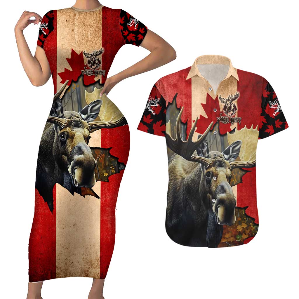 Personalized Canada Moose Couples Matching Short Sleeve Bodycon Dress and Hawaiian Shirt Canadian Flag Maple Leaf Vintage