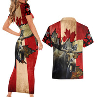 Personalized Canada Moose Couples Matching Short Sleeve Bodycon Dress and Hawaiian Shirt Canadian Flag Maple Leaf Vintage