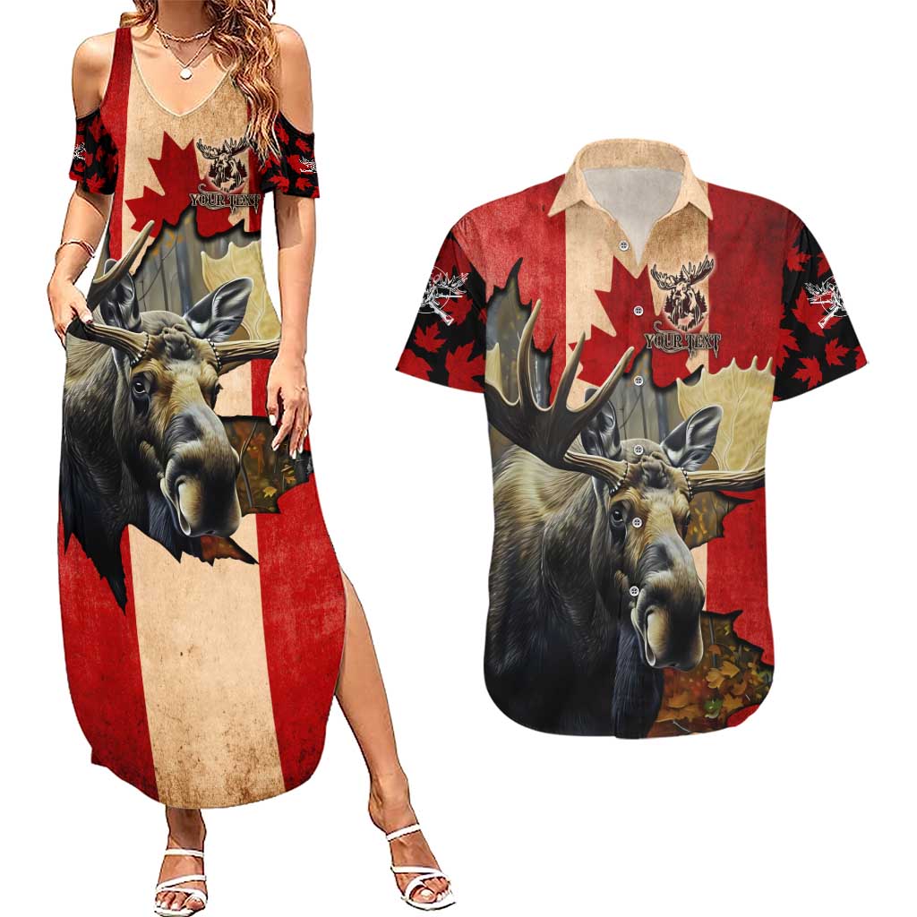 Personalized Canada Moose Couples Matching Summer Maxi Dress and Hawaiian Shirt Canadian Flag Maple Leaf Vintage