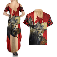 Personalized Canada Moose Couples Matching Summer Maxi Dress and Hawaiian Shirt Canadian Flag Maple Leaf Vintage