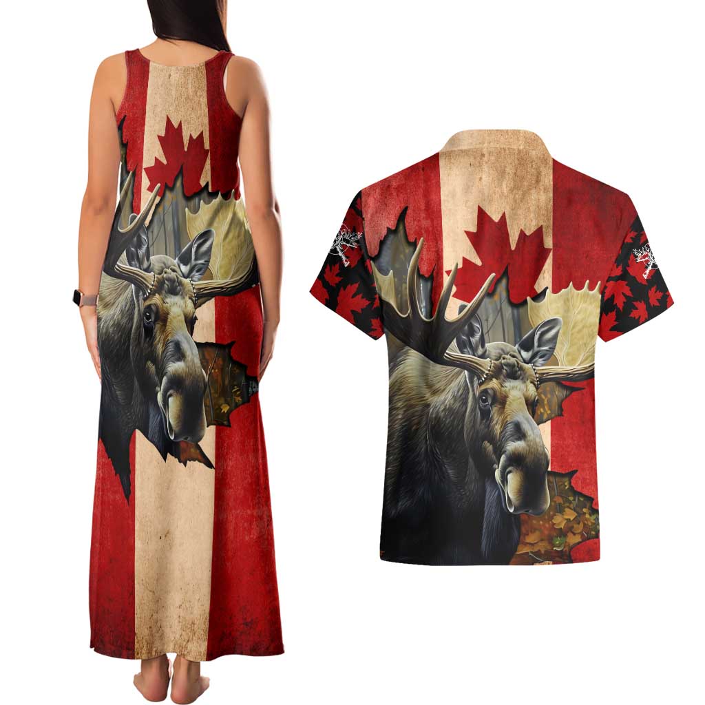 Personalized Canada Moose Couples Matching Tank Maxi Dress and Hawaiian Shirt Canadian Flag Maple Leaf Vintage