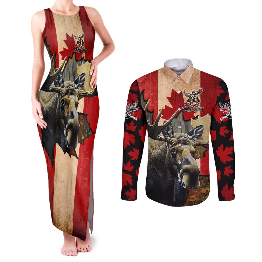 Personalized Canada Moose Couples Matching Tank Maxi Dress and Long Sleeve Button Shirt Canadian Flag Maple Leaf Vintage