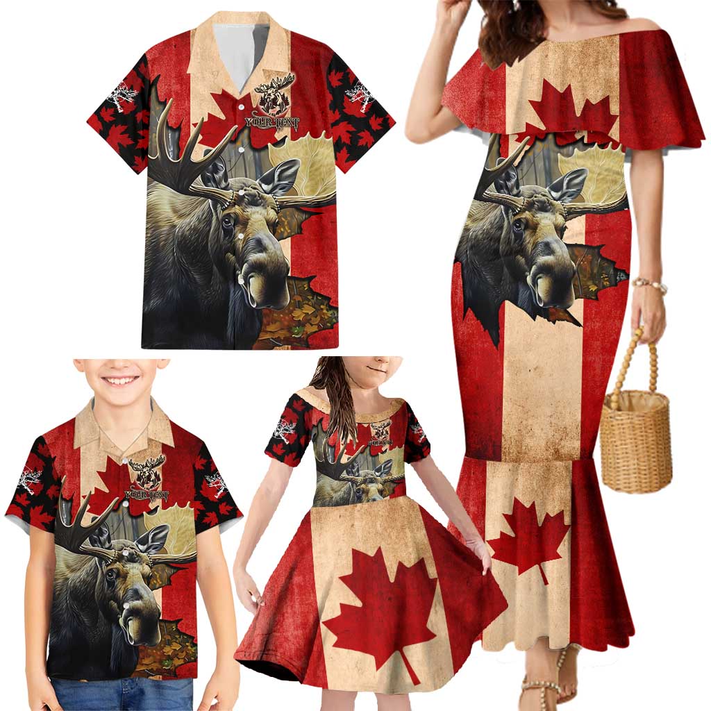 Personalized Canada Moose Family Matching Mermaid Dress and Hawaiian Shirt Canadian Flag Maple Leaf Vintage