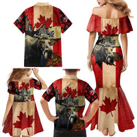 Personalized Canada Moose Family Matching Mermaid Dress and Hawaiian Shirt Canadian Flag Maple Leaf Vintage