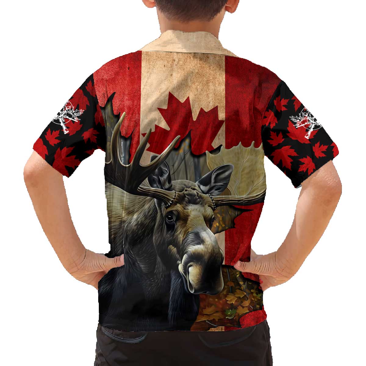 Personalized Canada Moose Family Matching Off The Shoulder Long Sleeve Dress and Hawaiian Shirt Canadian Flag Maple Leaf Vintage