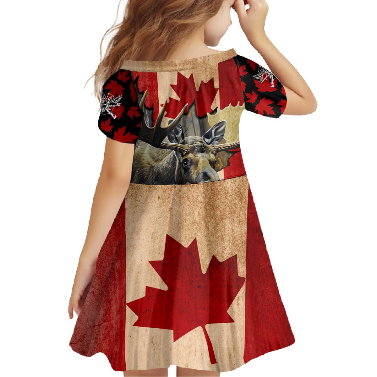 Personalized Canada Moose Family Matching Off The Shoulder Long Sleeve Dress and Hawaiian Shirt Canadian Flag Maple Leaf Vintage