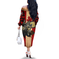 Personalized Canada Moose Family Matching Off The Shoulder Long Sleeve Dress and Hawaiian Shirt Canadian Flag Maple Leaf Vintage