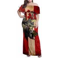 Personalized Canada Moose Family Matching Off Shoulder Maxi Dress and Hawaiian Shirt Canadian Flag Maple Leaf Vintage