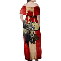 Personalized Canada Moose Family Matching Off Shoulder Maxi Dress and Hawaiian Shirt Canadian Flag Maple Leaf Vintage