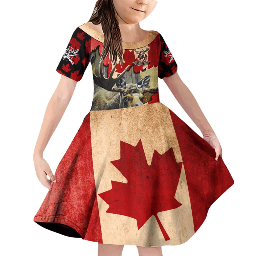 Personalized Canada Moose Family Matching Off Shoulder Short Dress and Hawaiian Shirt Canadian Flag Maple Leaf Vintage
