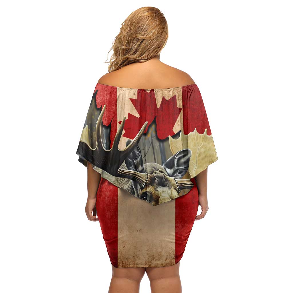 Personalized Canada Moose Family Matching Off Shoulder Short Dress and Hawaiian Shirt Canadian Flag Maple Leaf Vintage