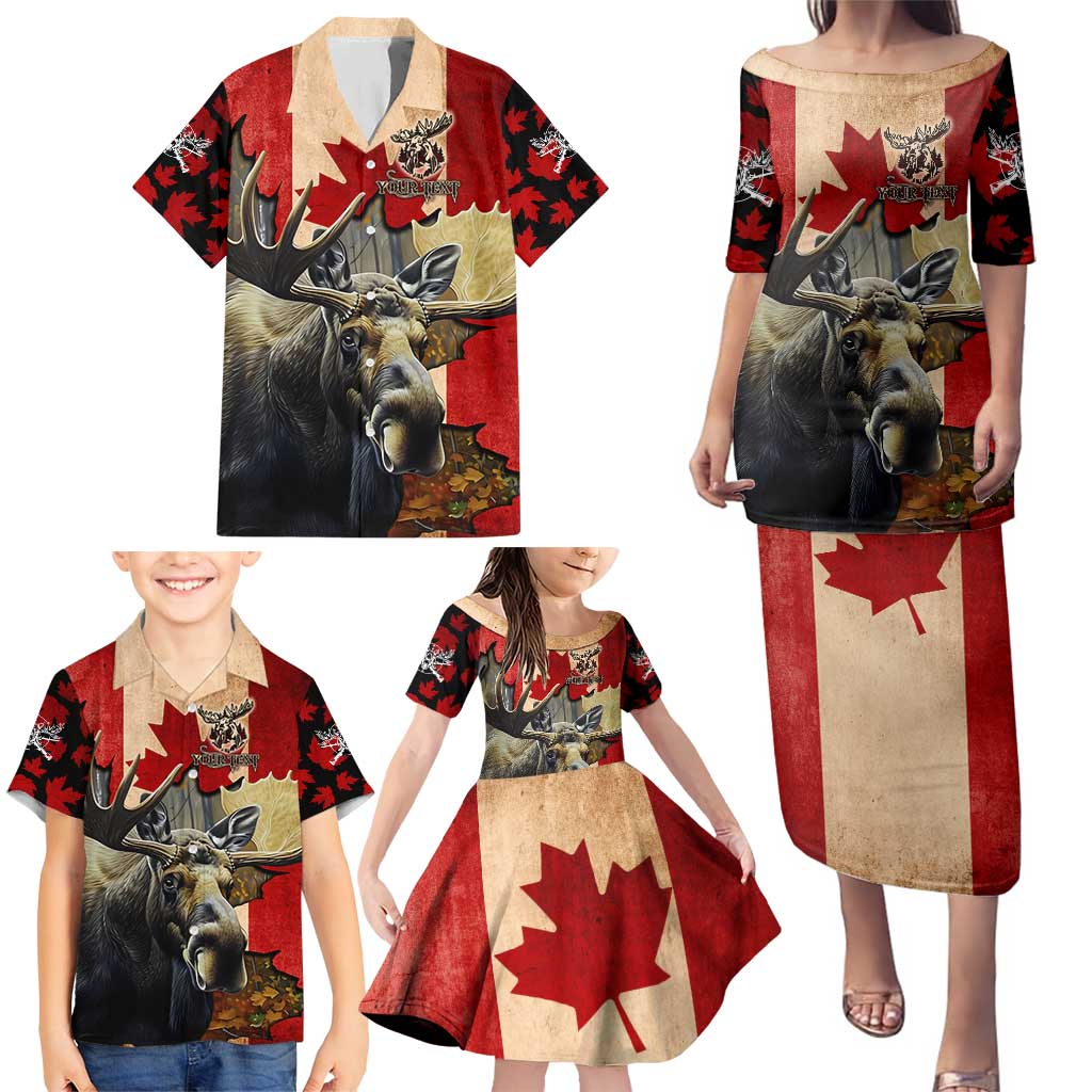 Personalized Canada Moose Family Matching Puletasi and Hawaiian Shirt Canadian Flag Maple Leaf Vintage
