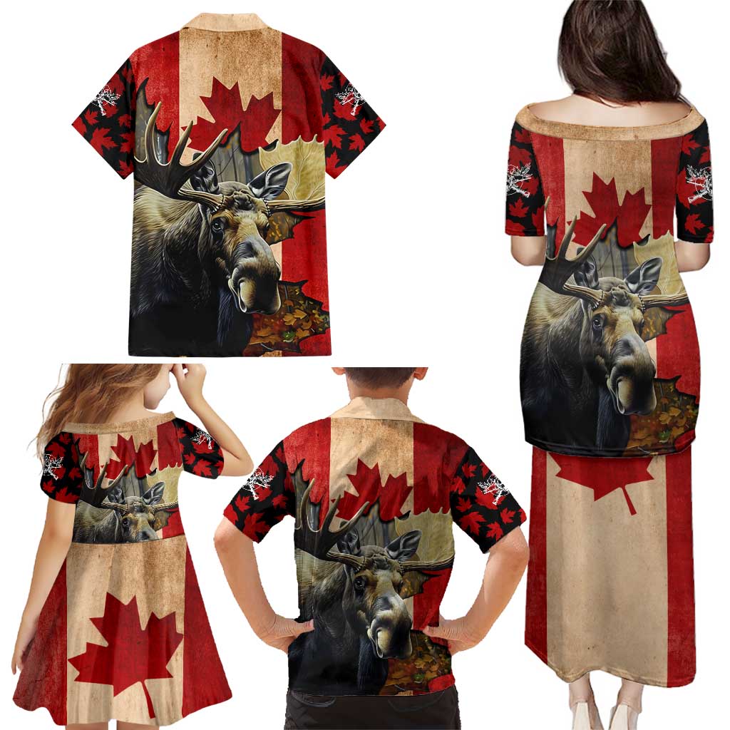 Personalized Canada Moose Family Matching Puletasi and Hawaiian Shirt Canadian Flag Maple Leaf Vintage