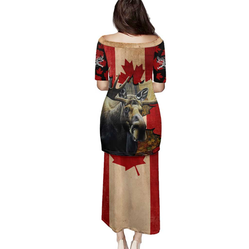 Personalized Canada Moose Family Matching Puletasi and Hawaiian Shirt Canadian Flag Maple Leaf Vintage