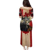 Personalized Canada Moose Family Matching Puletasi and Hawaiian Shirt Canadian Flag Maple Leaf Vintage