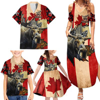 Personalized Canada Moose Family Matching Summer Maxi Dress and Hawaiian Shirt Canadian Flag Maple Leaf Vintage
