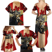 Personalized Canada Moose Family Matching Summer Maxi Dress and Hawaiian Shirt Canadian Flag Maple Leaf Vintage