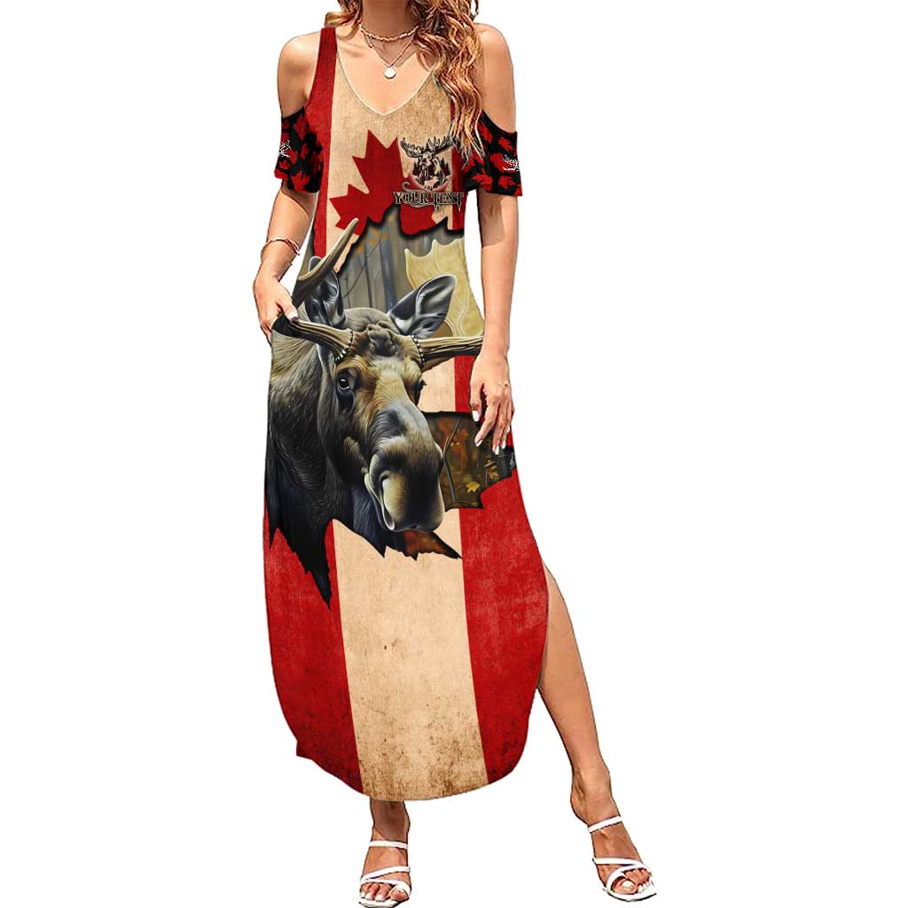 Personalized Canada Moose Family Matching Summer Maxi Dress and Hawaiian Shirt Canadian Flag Maple Leaf Vintage