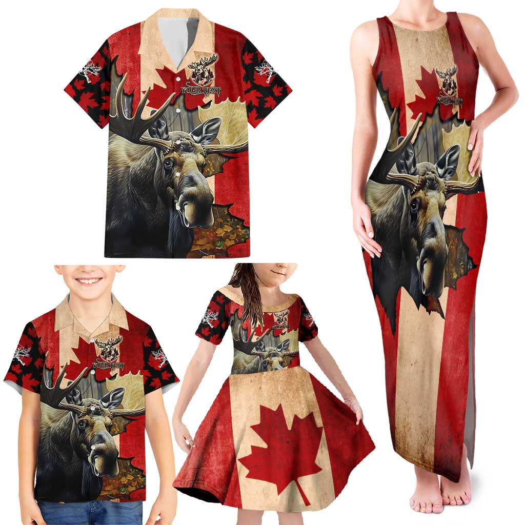 Personalized Canada Moose Family Matching Tank Maxi Dress and Hawaiian Shirt Canadian Flag Maple Leaf Vintage
